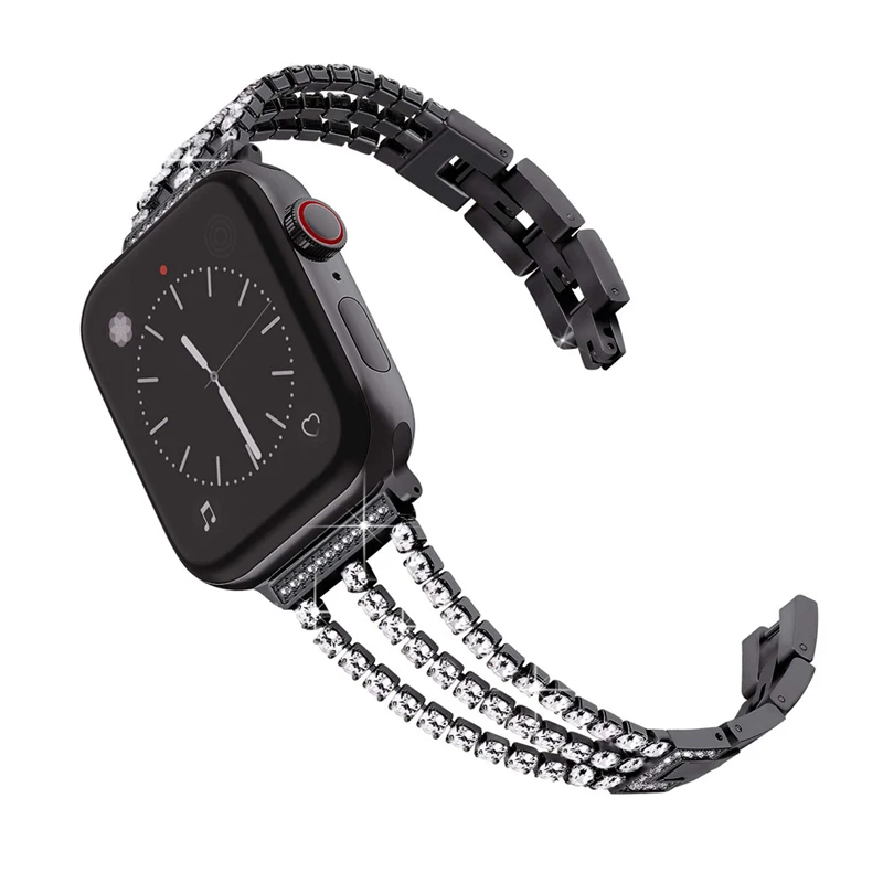 Браслет звеньевой для Apple Watch Band 40 мм 38 42 44 металлический ремешок со стразами