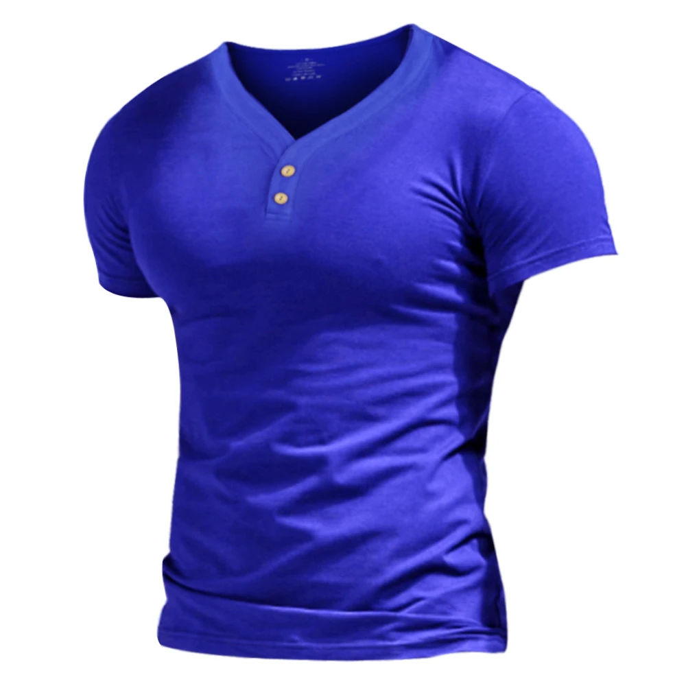 MUSCLE ALIVE Мужская футболка Henleys с коротким рукавом и пуговицами, простая хлопковая Облегающая рубашка с v-образным вырезом, облегающие футболки для бодибилдинга