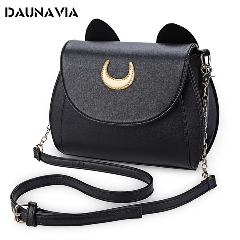 

Hot 2018 New Women's Handbag Ladies Pu Leather Bags Women Messenger Bags Cross Body Small Moon Chain Shoulder Bag Cat Crossbody