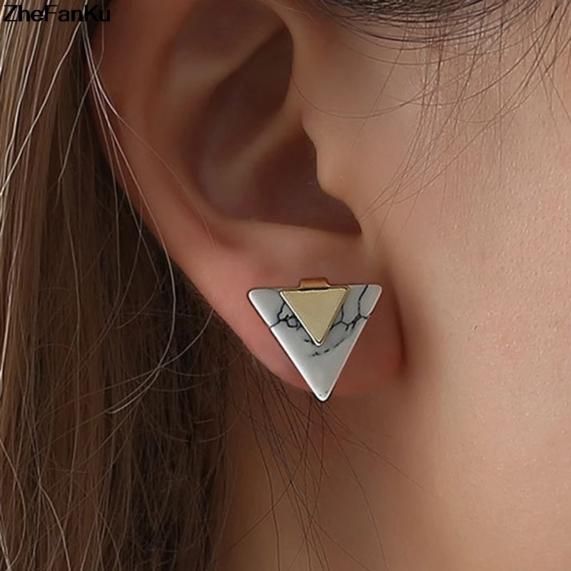 

Minimalist Geometric Triangle Stud Earrings Gold Color Piercing Marble Earring For Women Pending Jewelry Brincos Femme Art Deco