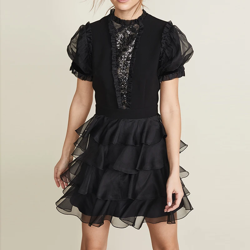 

HIGH QUALITY Newest 2019 Summer Runway Dress Women's Short Sleeve Cascading Ruffle Dress