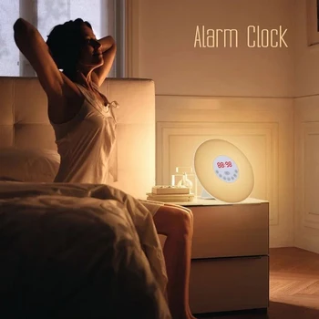 

New Design Colorful Bedroom Wake Up Digital Alarm Clock Novelty RGB LED Sunrise Simulation Alarm Clock Light Lamp FM Radio