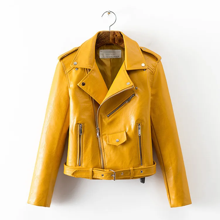 2020 Осенняя женская кожаная куртка с коротким мытым ярким цветом женские пальто