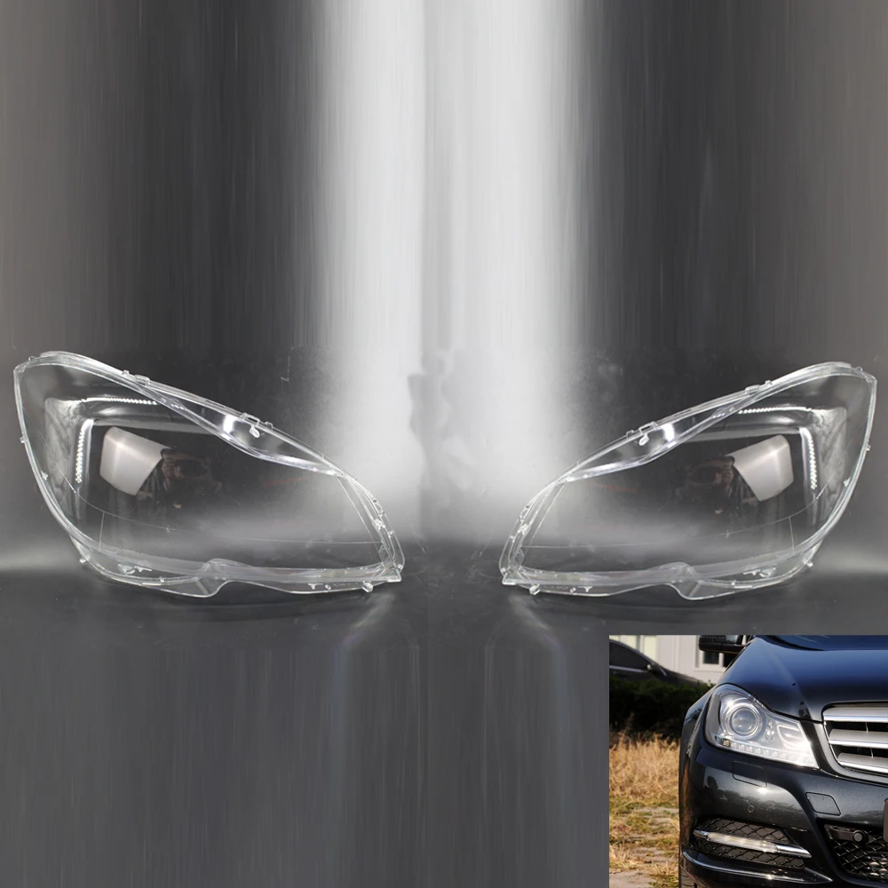 

1 Pair Car Front Right + Left Headlight Lens Plastic Shell Cover Pair Covers For Mercedes Benz W204 2011-2013