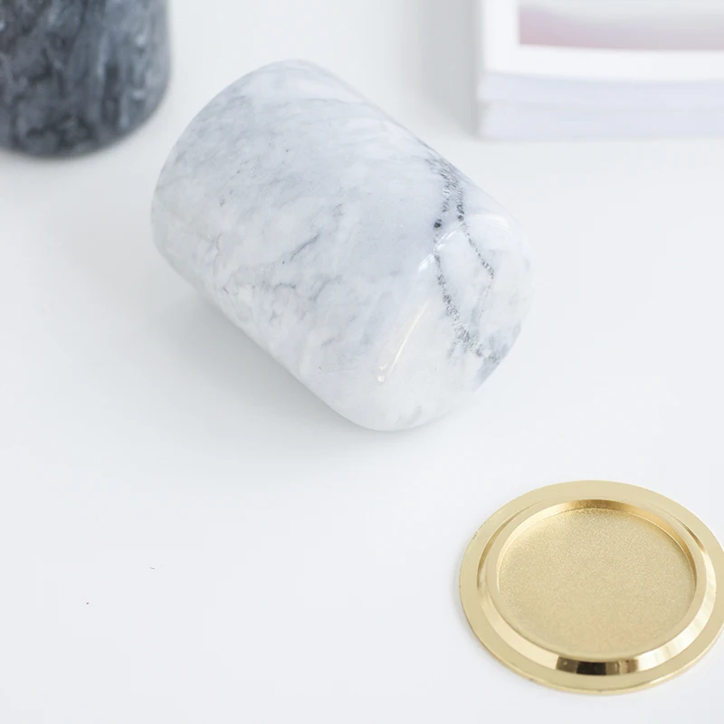 Nordic Style Marble Vase Pen Holder Candle Holder Storage Tube With Metal Cover