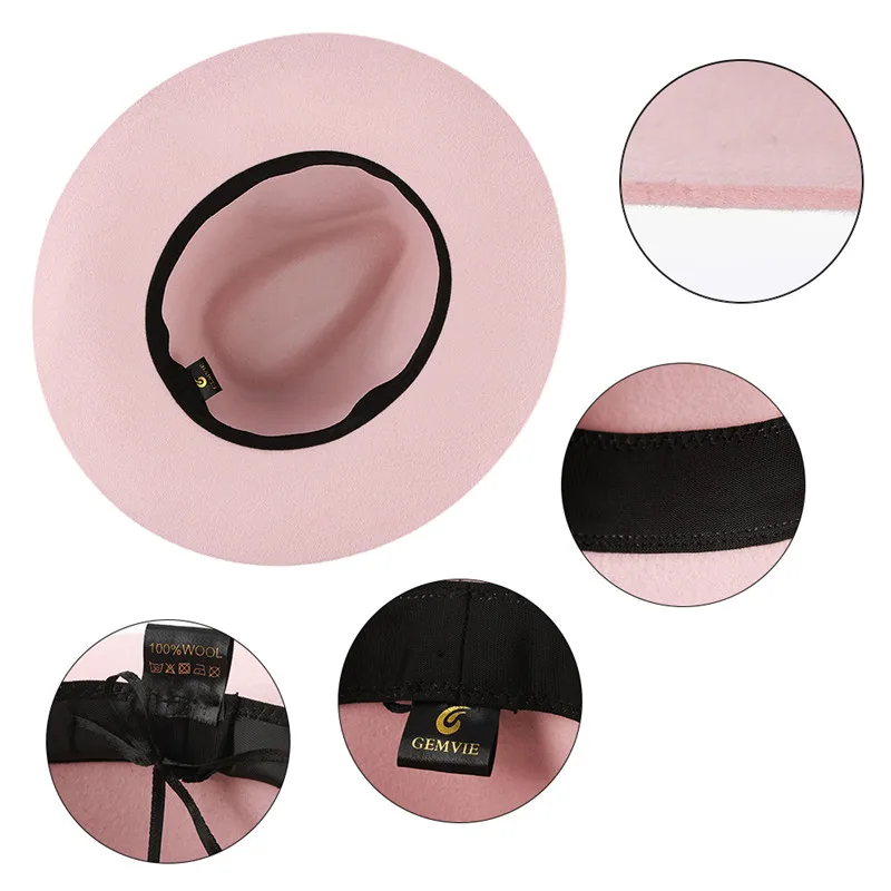 GEMVIE/6 цветов, шерсть, Женская широкополая фетровая шляпа, Классическая джазовая однотонная бейсболка с широкими полями, мягкая фетровая шляпа, Дамская лента
