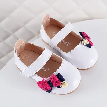 

Casual Flat Shallow Shoe Pu Leather Summer Spring 2019 Baby Girl Fashion White Bow Red Pink Solid Leather First Walkers Shoes
