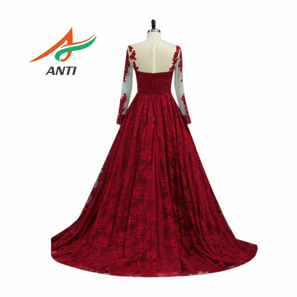 ANTI Burgundy Lace Evening Dress Long Sleeve 2019 Vestido De Festa Beads A-Line Appliques Robe de Soiree Formal Evening party ANTI Burgundy Lace Evening Dress Long Sleeve 2019 Vestido De Festa Beads A-Line Appliques Robe de Soiree Formal Evening party