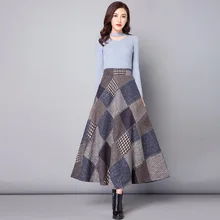 Nantersan осень зима длинные юбки женские макси юбка высокая талия теплая шерстяная элегантная Офисная Женская клетчатая юбка