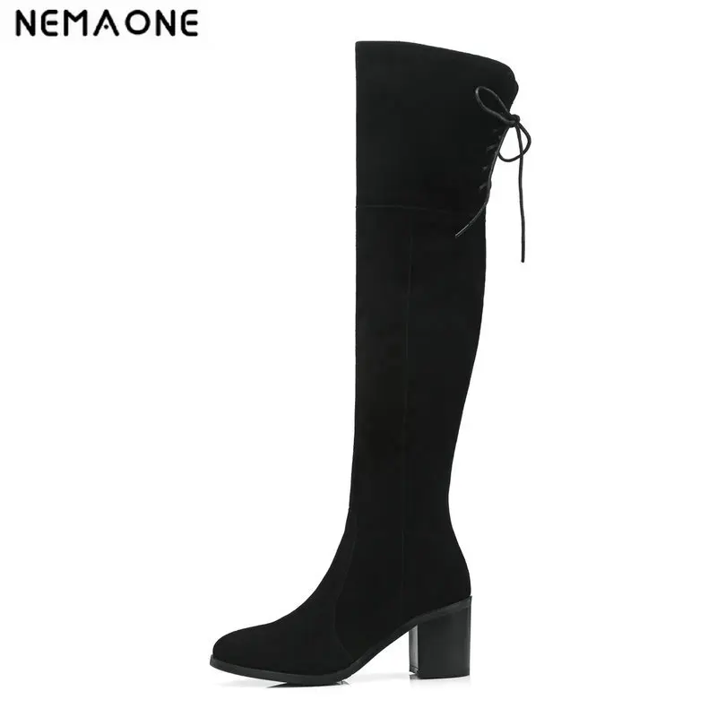 

NEMAONE High Heels women Boots Black Slim over the knee boots Long Night Club Party Shoes suede leather Woman Boots Shoes