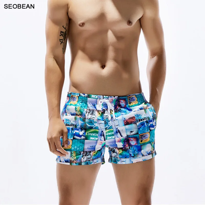 

SEOBEAN Cartoon Print Swimwear Men Quick-drying Beach Board Short Men's Swimsuit Swim Trunks Boxer Brief Sunga Maillot De Bain