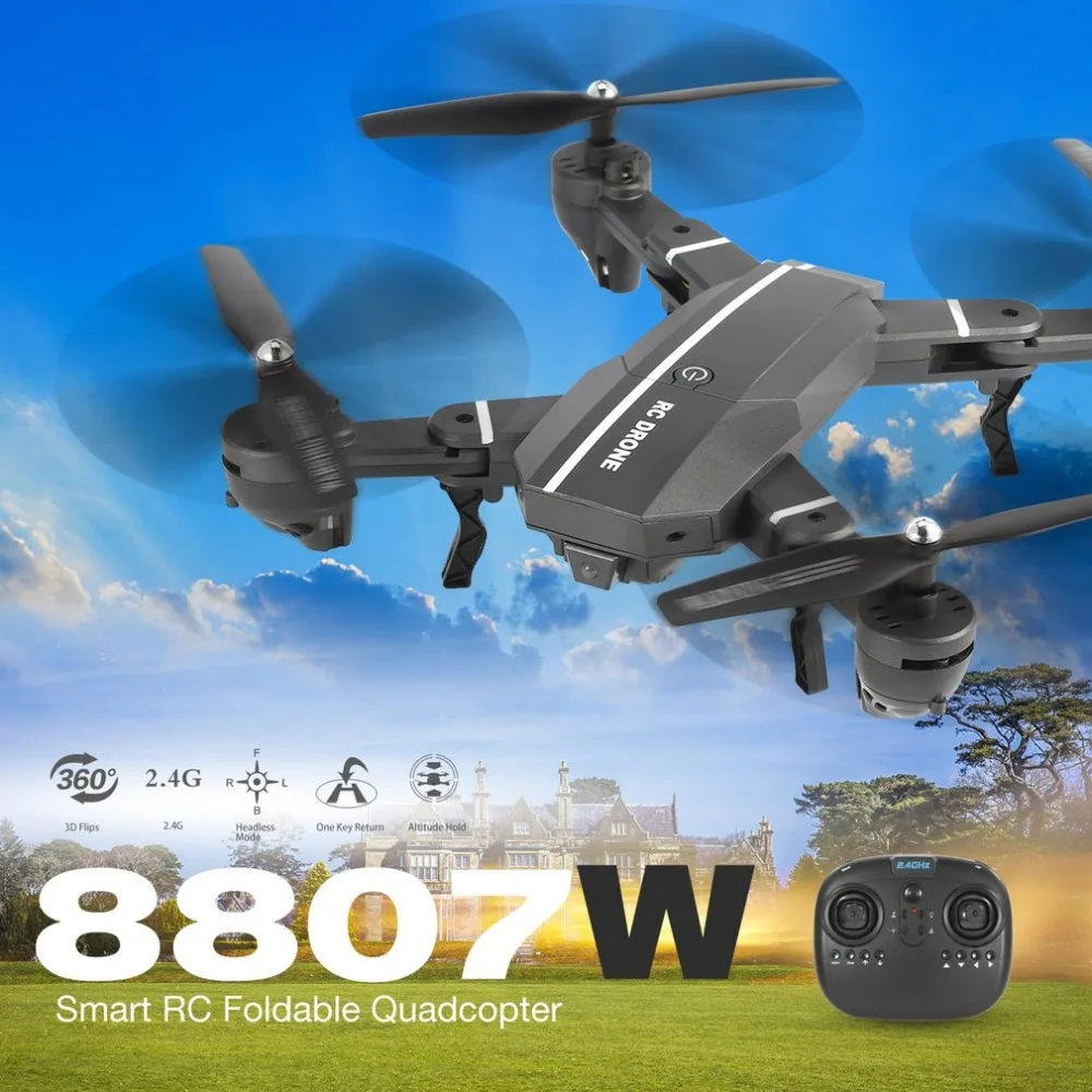 

8807W 2.4G FPV Foldable RC Drone Smart Quadcopter 4CH with Altitude Hold Headless Mode 3D Flip Led Light RTF RC Helicopter Toys