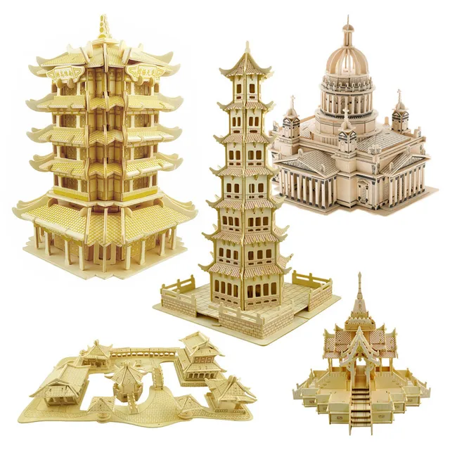 Wooden Creative Model Building Kits 3D Puzzle DIY Simulation Building