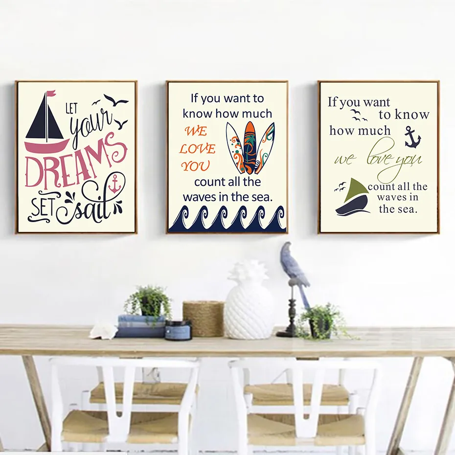 Creative Nautical Wood Sign Canvas Art Painting Posters Print On the Wall Decoration For Kids Rooms Sailing Love Quotes Pictures