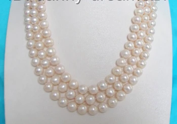 

FREE shipping&gt; &gt;&gt;&gt;Gorgeous 20" 3strands 9mm round white natural culture pearls necklace a0905