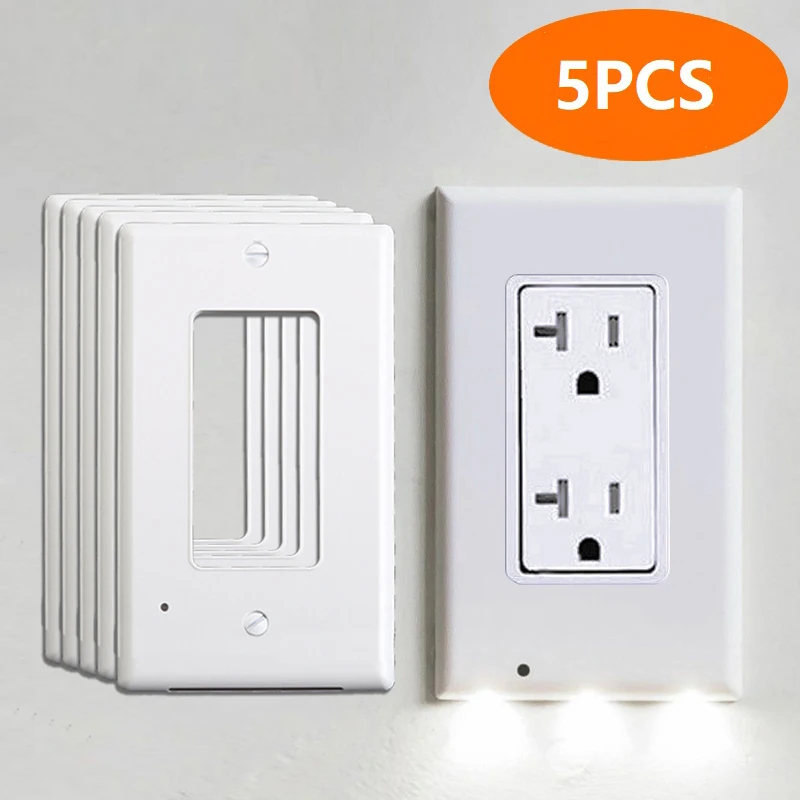 

Kohree 5pcs Outlet Wall Plate with Led Night Lights, Safety Light Sensor Switch Socket Plug Cover Plate for Bedroom Kitchen