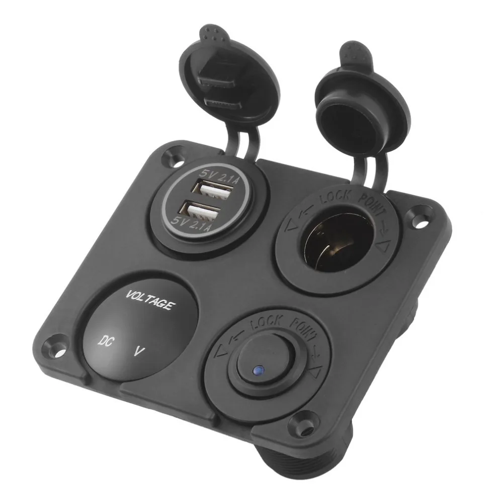 

Car Charger Adapter Cigarette Lighter Socket 4 in 1 Dual USB LED Digital Voltmeter Switch 12V Socket 4 Hole Panel