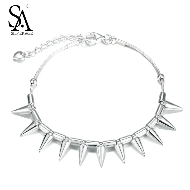

SILVERAGE Real 925 Sterling Silver Bracelet Gift S925 Silver Geometric Jewelry Pulseira feminina Boho Jewelry