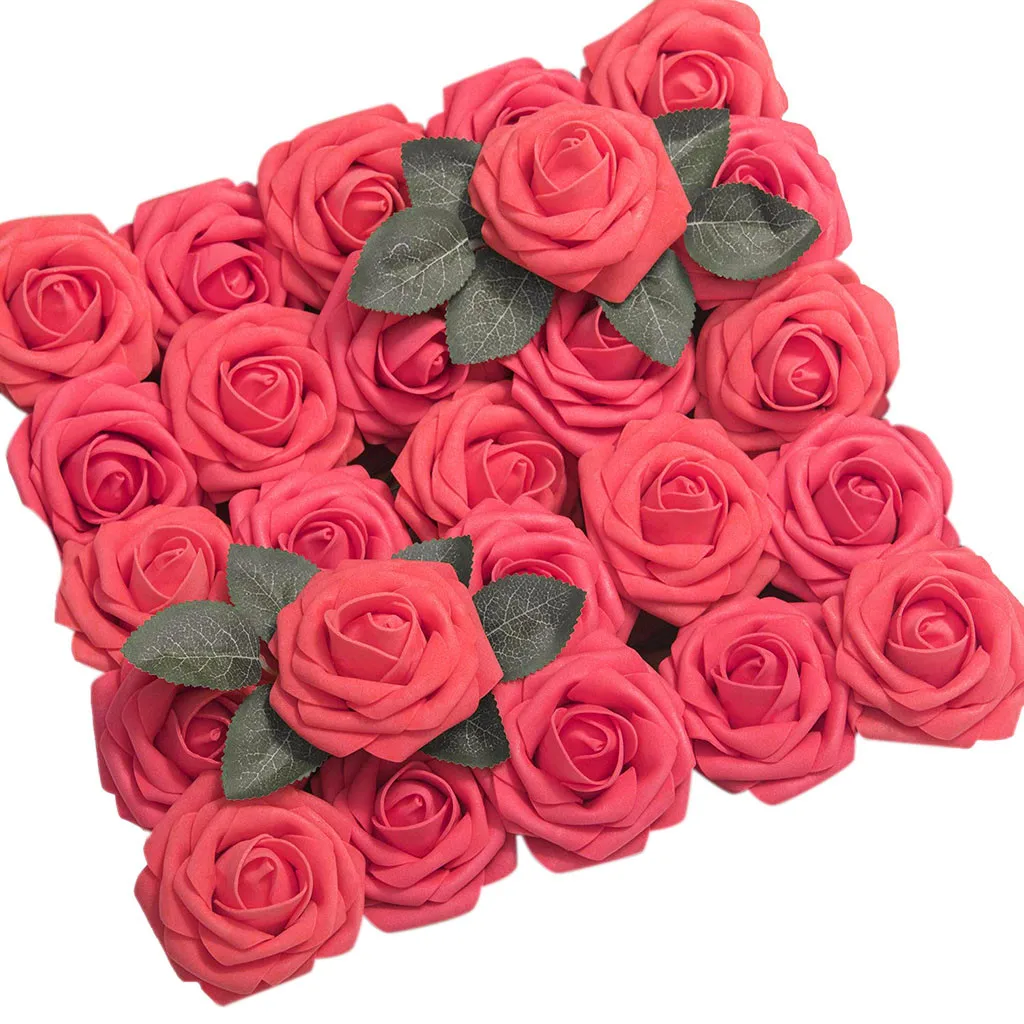 

Simulation Flowers Coral Roses 50pcs Real Looking Fake Roses For DIY Wedding Bouquets Centerpieces Valentine's Day Gift