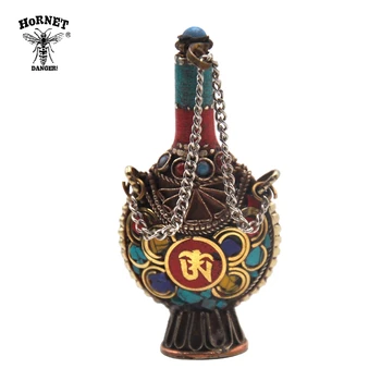 

HORNET Antique Tibetan Brass Small Snuff Bottles Pendant 62MM Metal Nepal Handicrafts Small Snuff Snorter Dispenser Nasal Pipe