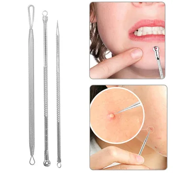 

3Pcs Blackhead Pimple Acne Remover Tool Spoon for Face Cleaning Skin Care Acne Tweezers Comedone Blemish Extractor Needle