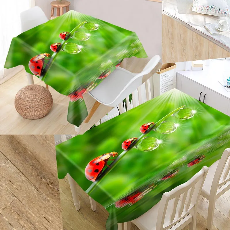  New Arrival Custom Ladybugs Table Cloth Waterproof Oxford Fabric Rectangular Tablecloth Home Party 