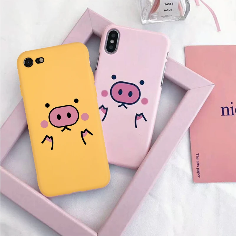 

Pink Cute Piggy Phone Case For iPhone X XR XS MAX Cases For iphone 8 7 6 Plus 5 SE Yellow Puppy Soft Silicone Back Cover