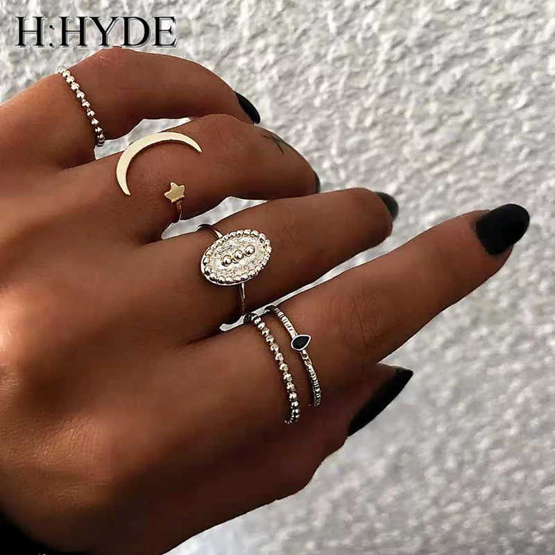 

H:HYDE 5pcs/set CZ Crystal Midi Rings for Women Bohemian Moon Charms Rings Wedding Party Punk Jewelry Crown Midi Rings Set anel