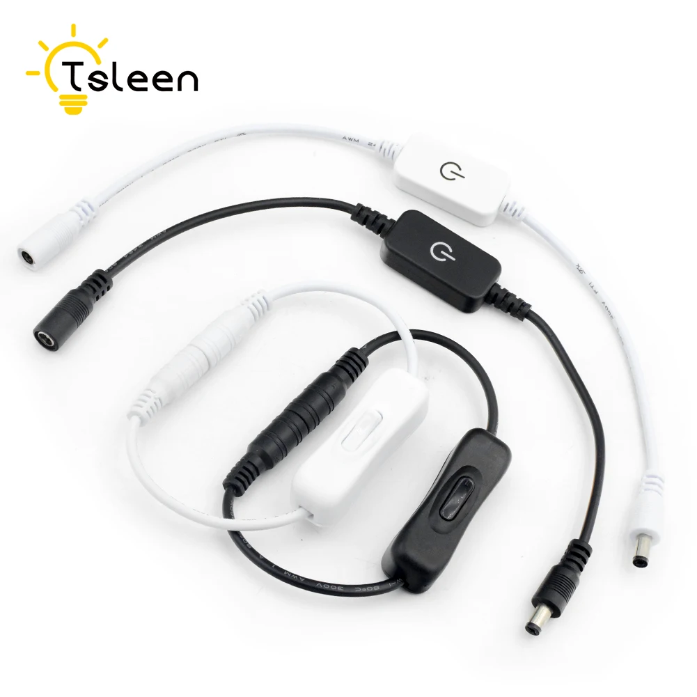 

TSLEEN In Line Power Cable White Connector Jack Wire ON/OFF Switch 2 Types for CCTV LED Strip Light DC 12-24V