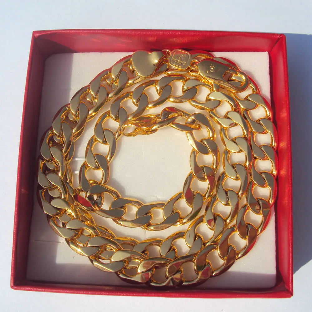 Amberta штамп желтое твердое золото GF звено цепи мужские Снаряженная кубинское