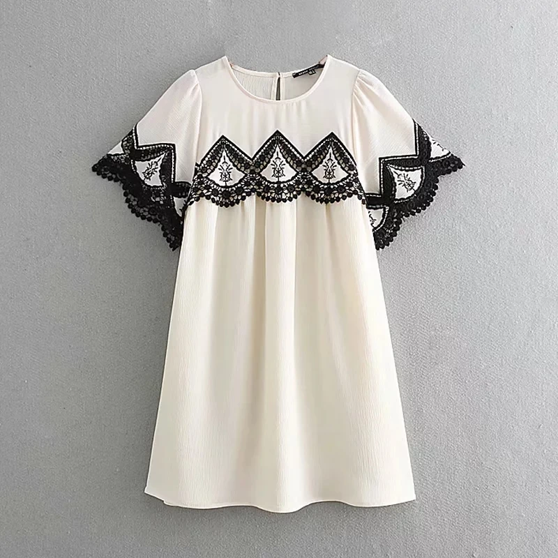 

New Embroidery Women Vintage Chiffon Dresses 2019 Summer Beach Ladies Floral Print High Waist Dress Chic Girls Feminine Vestidos