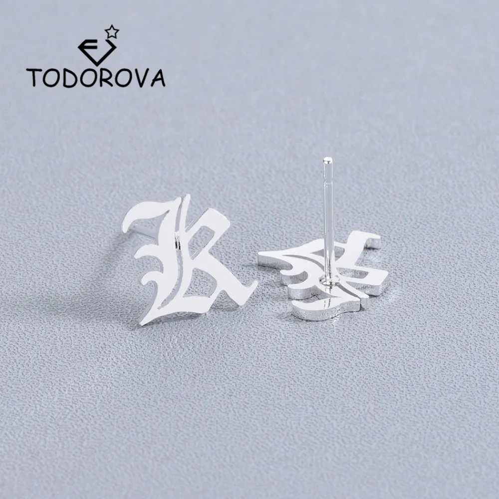 

Todorova Personalized Alphabet Stainless Steel Letter K Stud Earrings for Women Old English Capital Initial Piercing Earrings