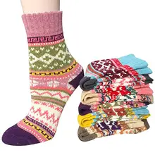 Винтажные зимние женские толстые теплые вязаные шерстяные цветные носки средней длины