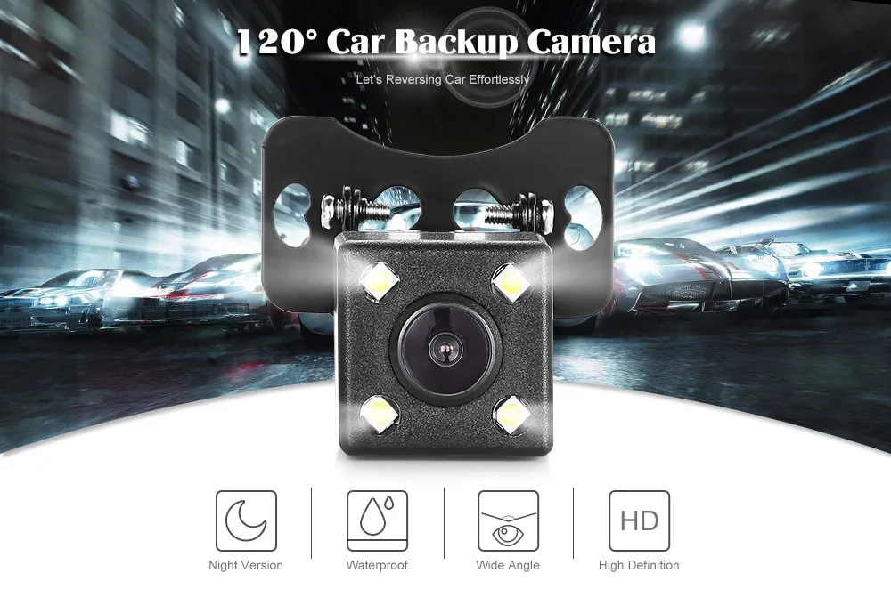 120 Degree Car Backup Camera Waterproof Rear View Tool with 4 LED Night Vision Light