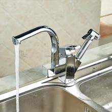 Deck Mounted Chrome Brass Kitchen Faucet Pull Out Sprayer Vessel Bar Sink Faucet Single Handle Hole Mixer Tap 1176C