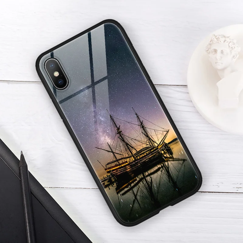 Чехол из закаленного стекла с узором для Samsung Galaxy Note 8 9 iphone XR X XS Max 6 S 7 Plus чехол Meizu 16X