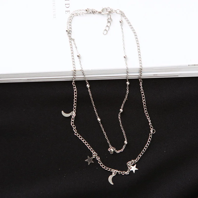 H: HYDE модное Двухслойное Золотое и серебряное ожерелье с цепочкой для женщин, ожерелье с кулоном в виде звезды, темпераментные ювелирные изделия - Окраска металла: Sliver