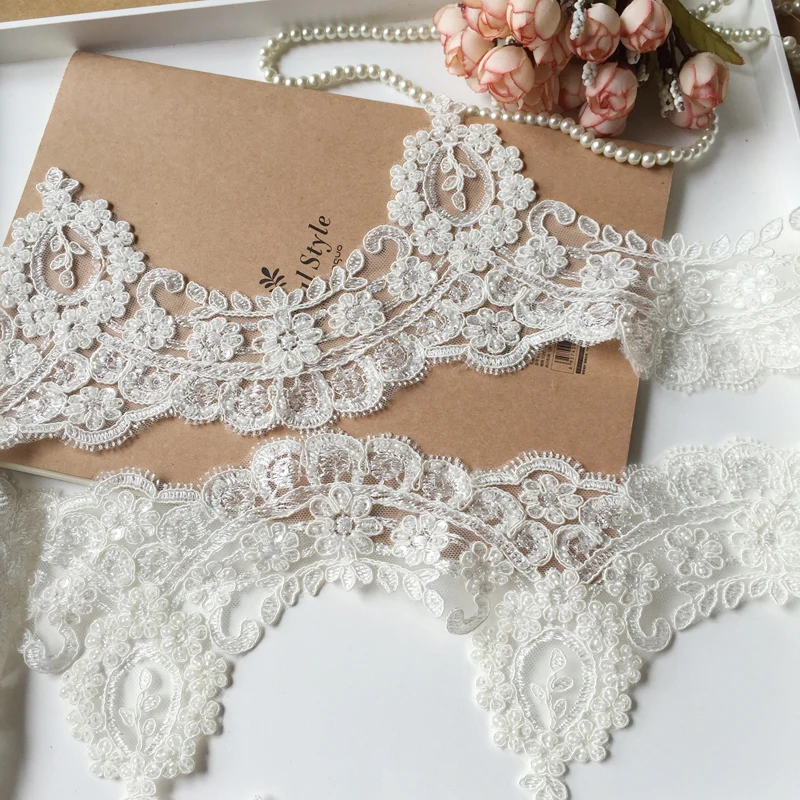 

3Yards/lot Ivory White Beading Wedding dress Lace Trim DIY Craft Materials Clothing Accessories Lace Embroidery RS93