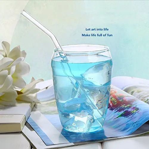 Reusable Long Bent Glass Drinking Straws, 190mm8mm Set of 6 with 2 Cleaning Brushes, Healthy, Reusable, Eco Friendly, BPA Free, Very Sturdy,Multi Color for Smoothies (5)