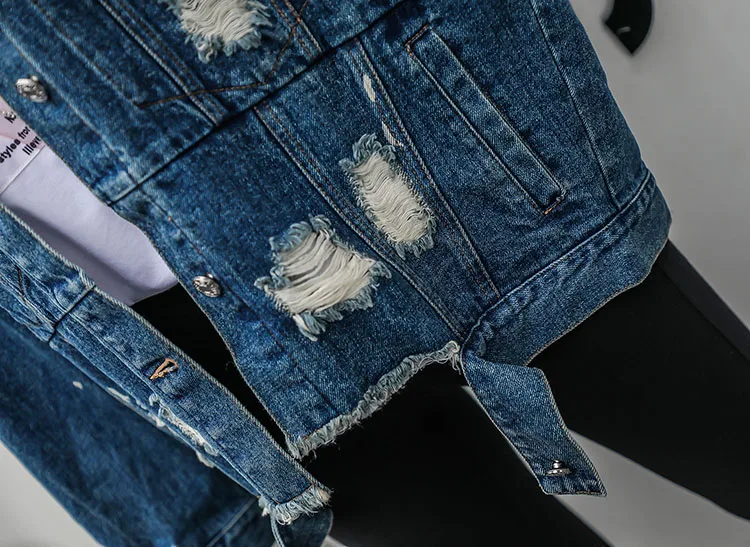 Мода Мультфильм бисерный принт Женская джинсовая куртка новая уличная BF стиль джинсы с потертостями и дырками джинсовая куртка Женская Весенняя куртка с капюшоном
