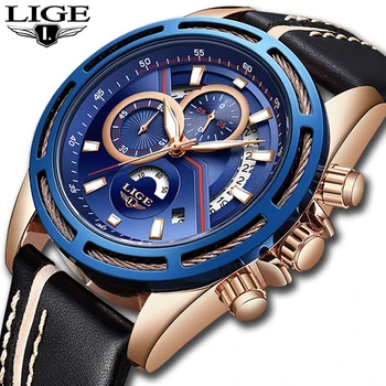 

2019 LIGE Mens Watches Top Brand Luxury Quartz Watch Men Casual Leather Military Waterproof Sport Clock Relogio Masculino + Box