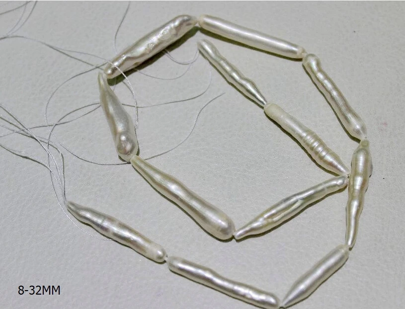 Wholesale Real Pearl Bead 8 32mm 15'' elongated needle White Natural