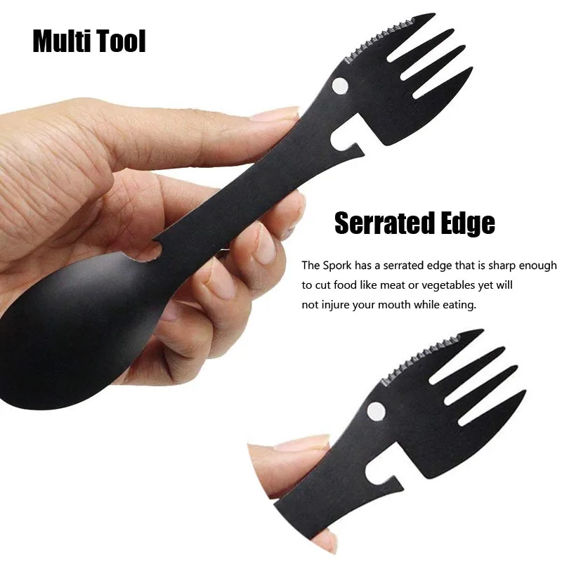 Details about / Portable Tableware Camping Cutlery Fork Spoon Bottle Opener Whistle Picnic Tool