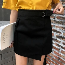 Harajuku, Женская юбка, Корейская, весна, розовая, летняя, юбка, Ретро стиль, новинка, металлическая пряжка, с неровными черными, с высокой талией, юбки для женщин