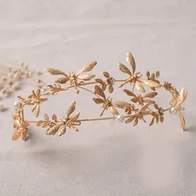 Винтажная Золотая стрекоза в стиле барокко, свадебная тиара из жемчуга, свадебные аксессуары для волос, стразы, пышная корона, головной убор невесты