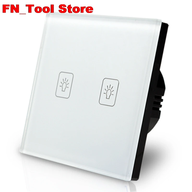 

EU Plug Panel Smart Touch Wall Light Switch 2 Gang 1 Way Screen Crystal Glass Panel