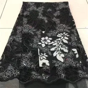 

Latest elegance french lace fabric in black for women evening dress 2018 high quality organza lace fabric with sequins F52-1