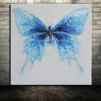 

Arthyx Painting Hand Painted Blue Butterflyl Oil Painting On Canvas Modern Abstract Wall Art Pictures For Living Room Home Decor