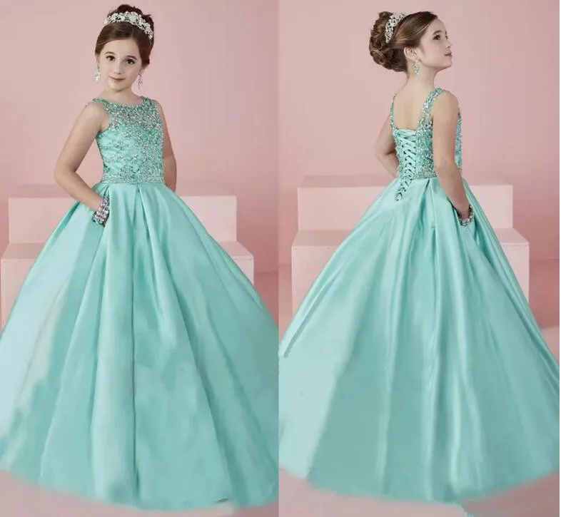 New Shinning Girl's Pageant Dresses 2018 Sheer Neck Beaded Crystal Satin Mint Green Flower Girl Gowns Formal Party Dress цена New Shinning Girl's Pageant Dresses 2018 Sheer Neck Beaded Crystal Satin Mint Green Flower Girl Gowns Formal Party Dress цены онлайн