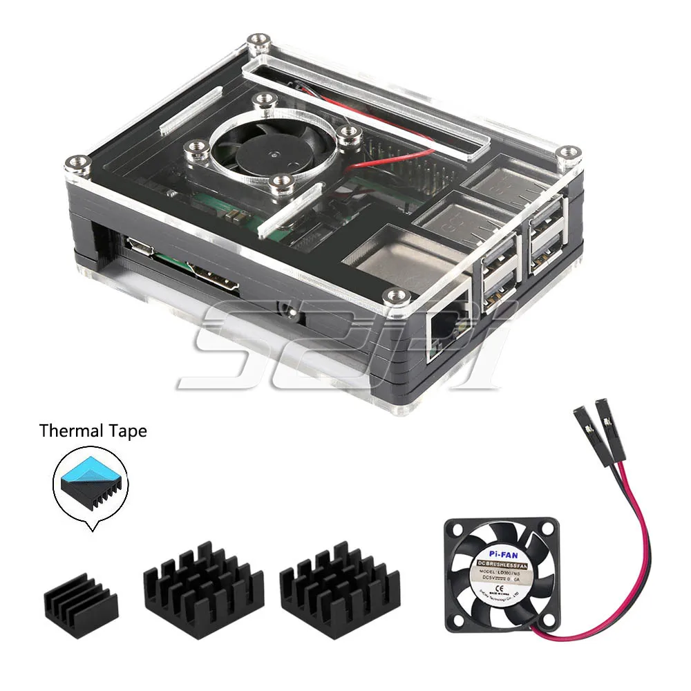 52Pi Новый нарезанный 9 слоев акриловый чехол коробка с охлаждающим вентилятором и Алюминий радиаторы для Raspberry Pi 3B +/ 3B Плюс/3B/2B (не включить)